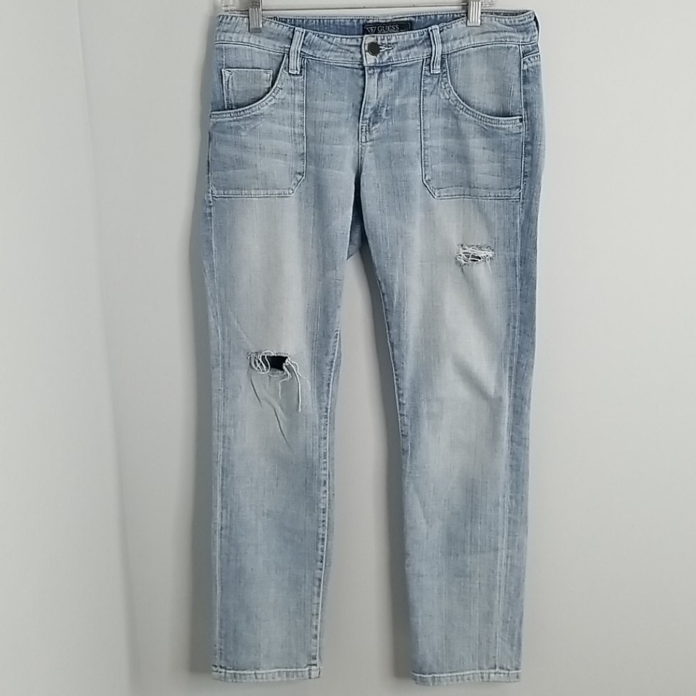 Guess Light Wash Low Rise Ripped Jeans